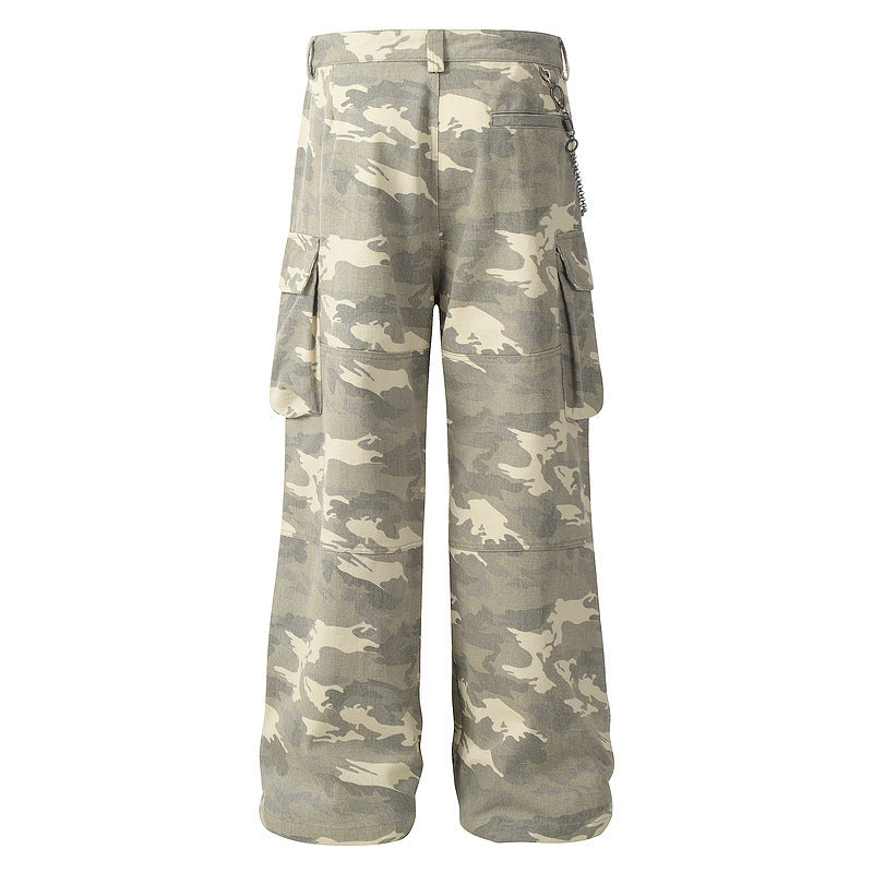 Washed Cleanfit Camo Utility Wide-Leg Pants