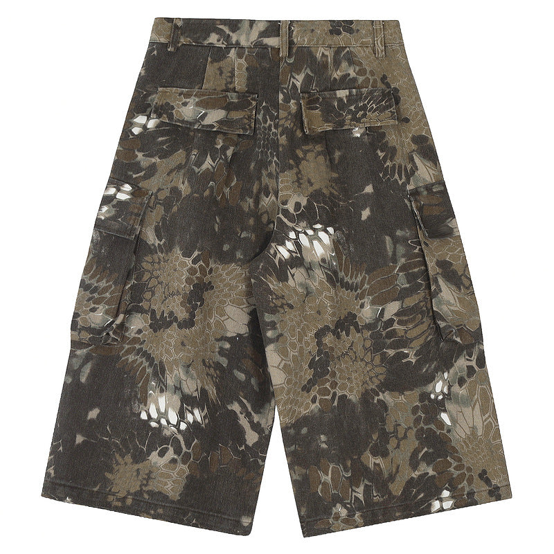 Vintage Snake Camo Utility Cargo Shorts