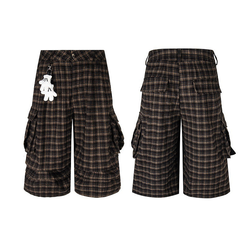 Vintage Plaid Wide-Leg Shorts with Claw Detail