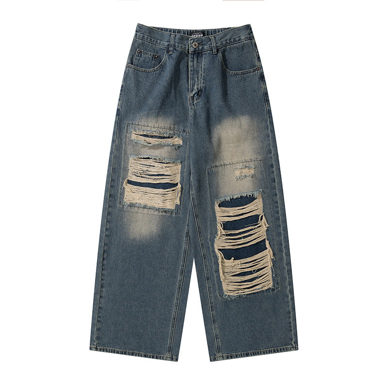 Streetwear Patchwork Design Loose Straight-Leg Jeans