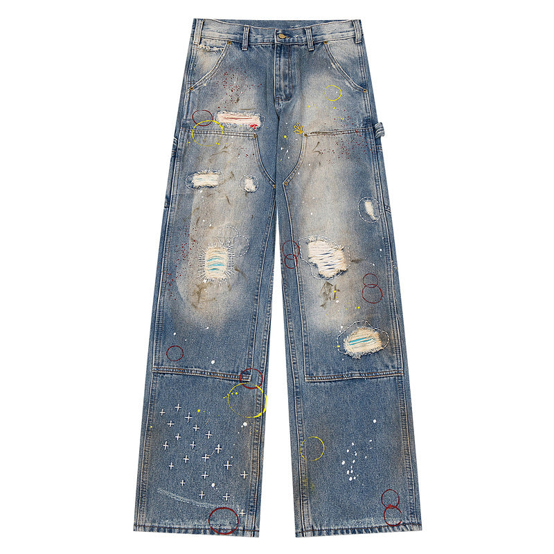 Vintage Graffiti Loose Straight-Leg Mid-Rise Jeans