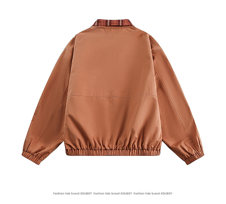 Vintage Reversible Bomber Jacket – Plaid Splicing Design