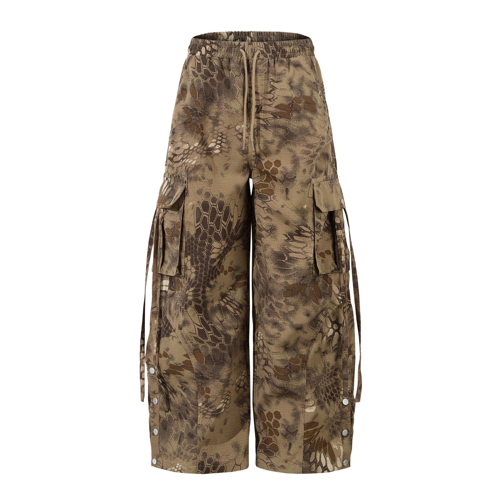 Retro Camo Snake-Print Multi-Pocket Cargo Pants