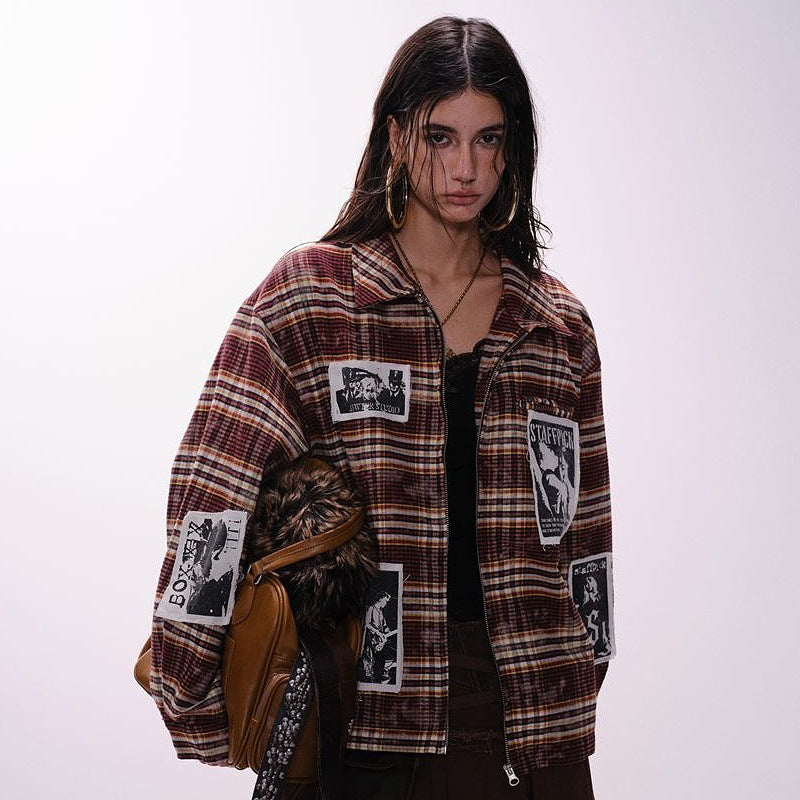 Vintage Illustration Plaid Jacket