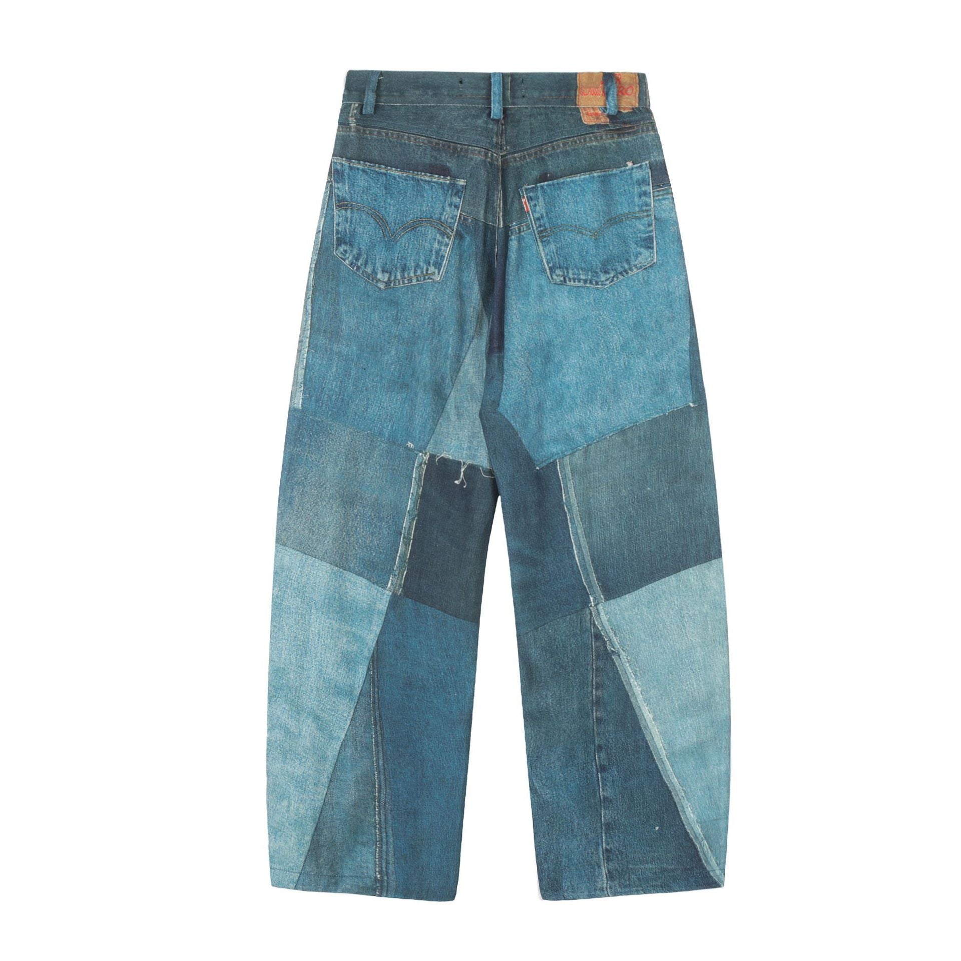 High-Street Printed Patchwork Washed Dragging Jeans