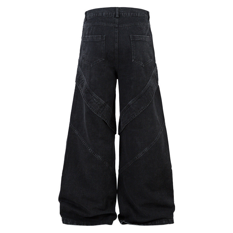 Vintage Washed Black Cargo Jeans with Wrinkle Detail