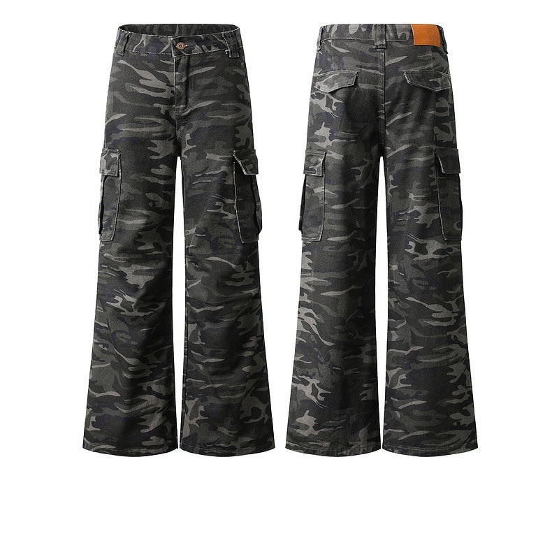 Vintage Camouflage Multi-pocket Denim Cargo Pants