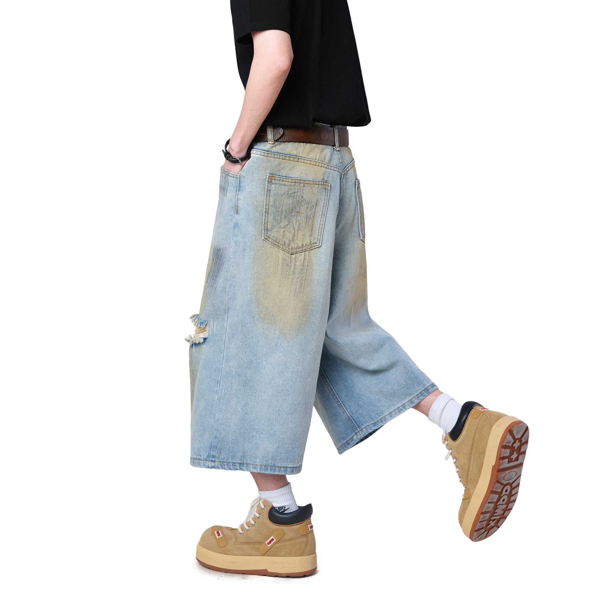 Vintage Mud-Dyed Ripped Denim Shorts