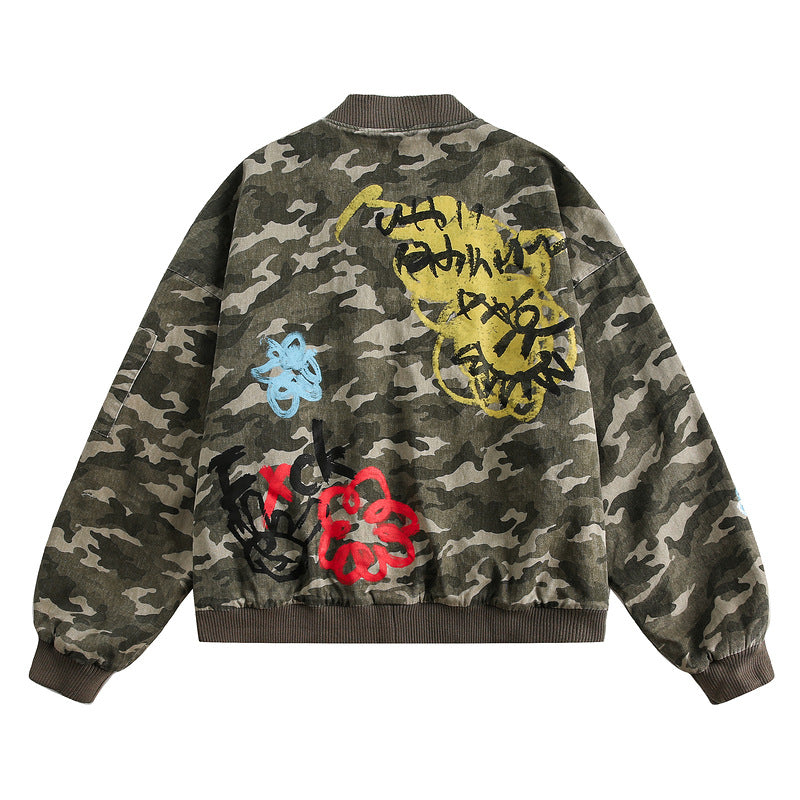 Retro Camouflage Graffiti Jacket – Hip-Hop Streetwear Style
