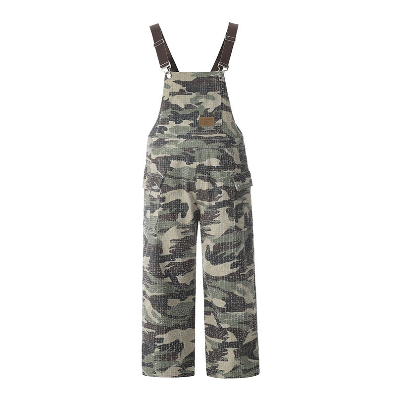 Vintage Camo Streetwear Utility Overalls with Straps
