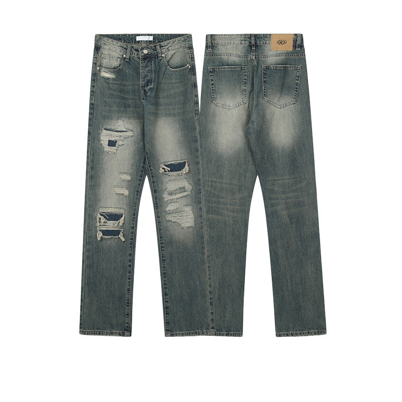 Retro Ripped Loose Straight-Leg Wide Jeans