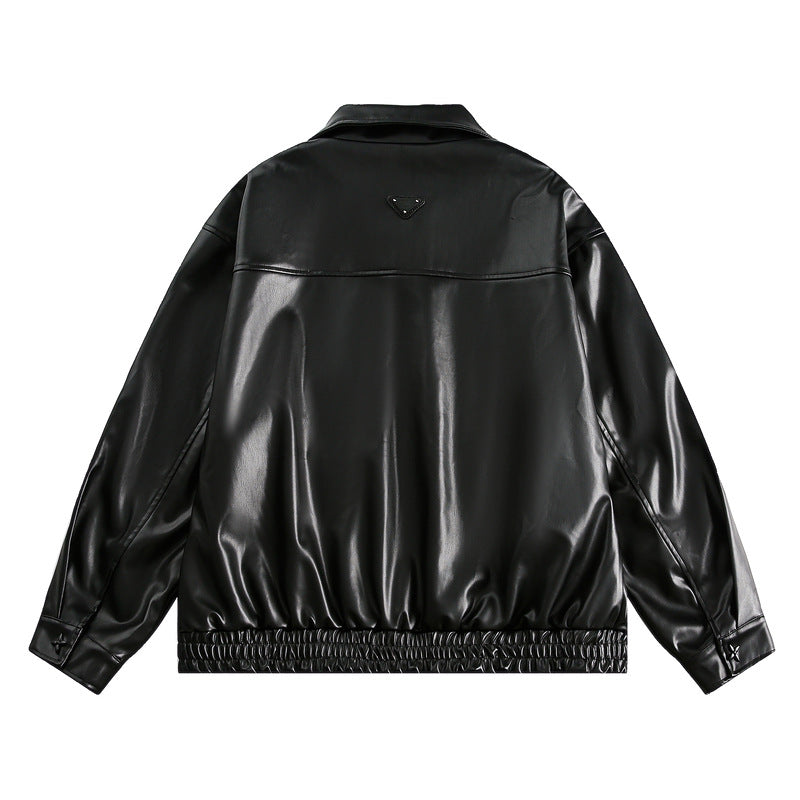 Loose Fit PU Biker Jacket – Rhinestone Accent