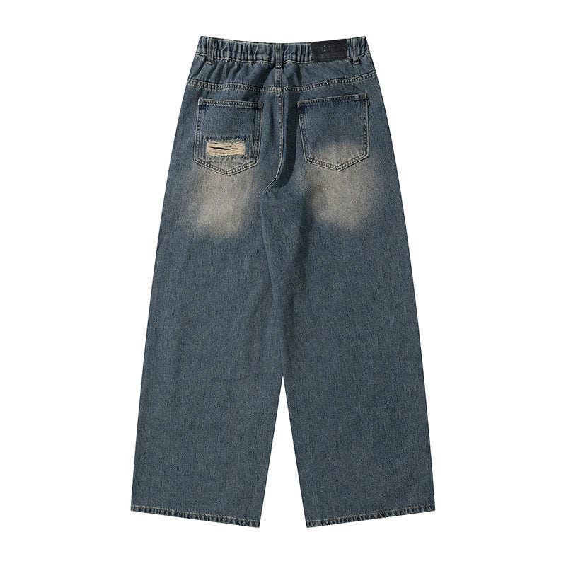 Streetwear Patchwork Design Loose Straight-Leg Jeans
