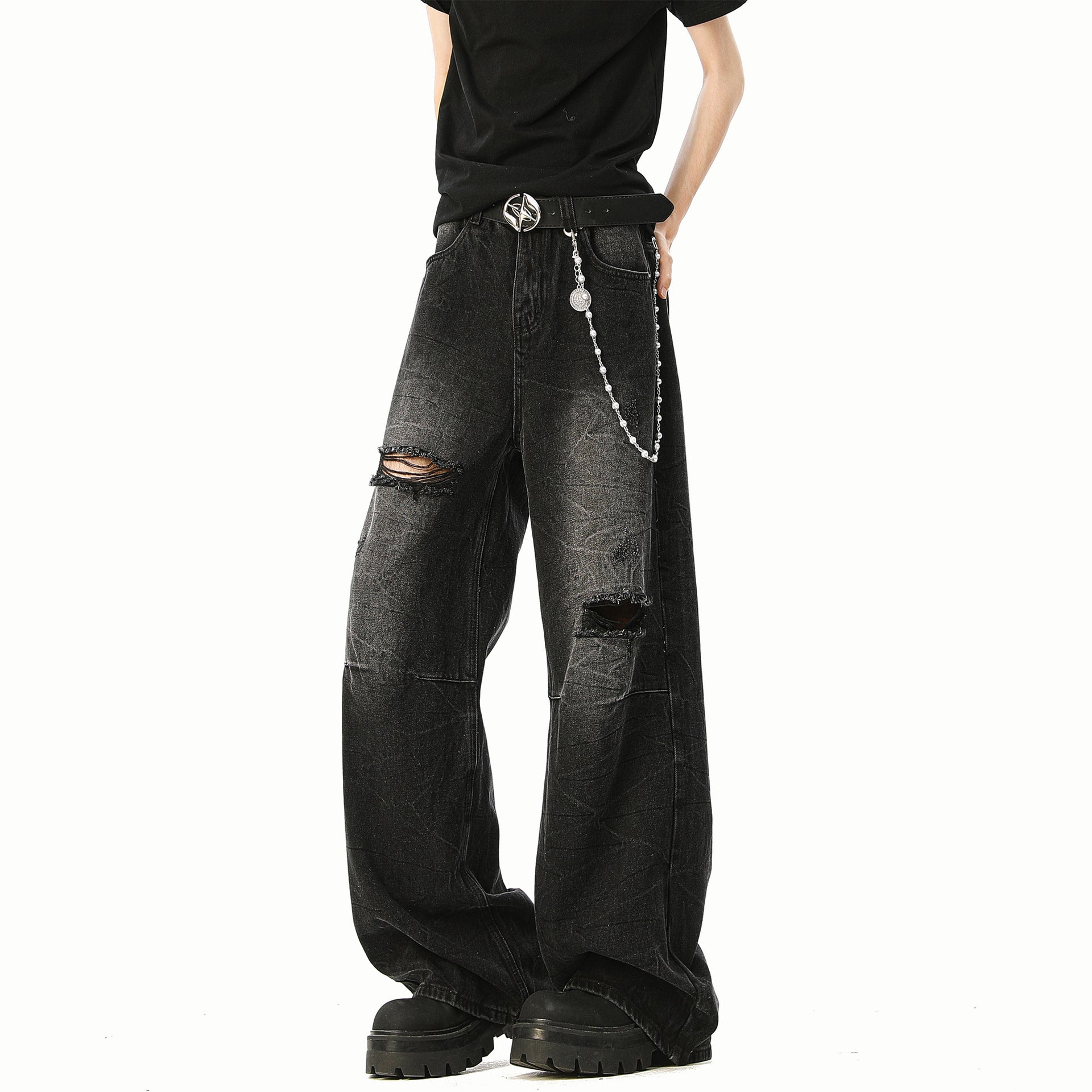 Cracked Wash Blade-Cut Cleanfit Jeans