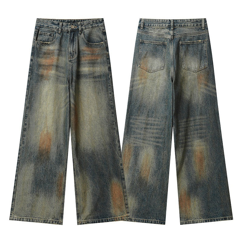 Rust-Washed Wasteland-Style Vintage Straight-Leg Jeans