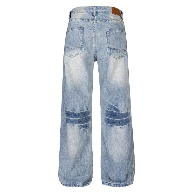 Vintage Washed Light Blue Jeans with Lightning Texture