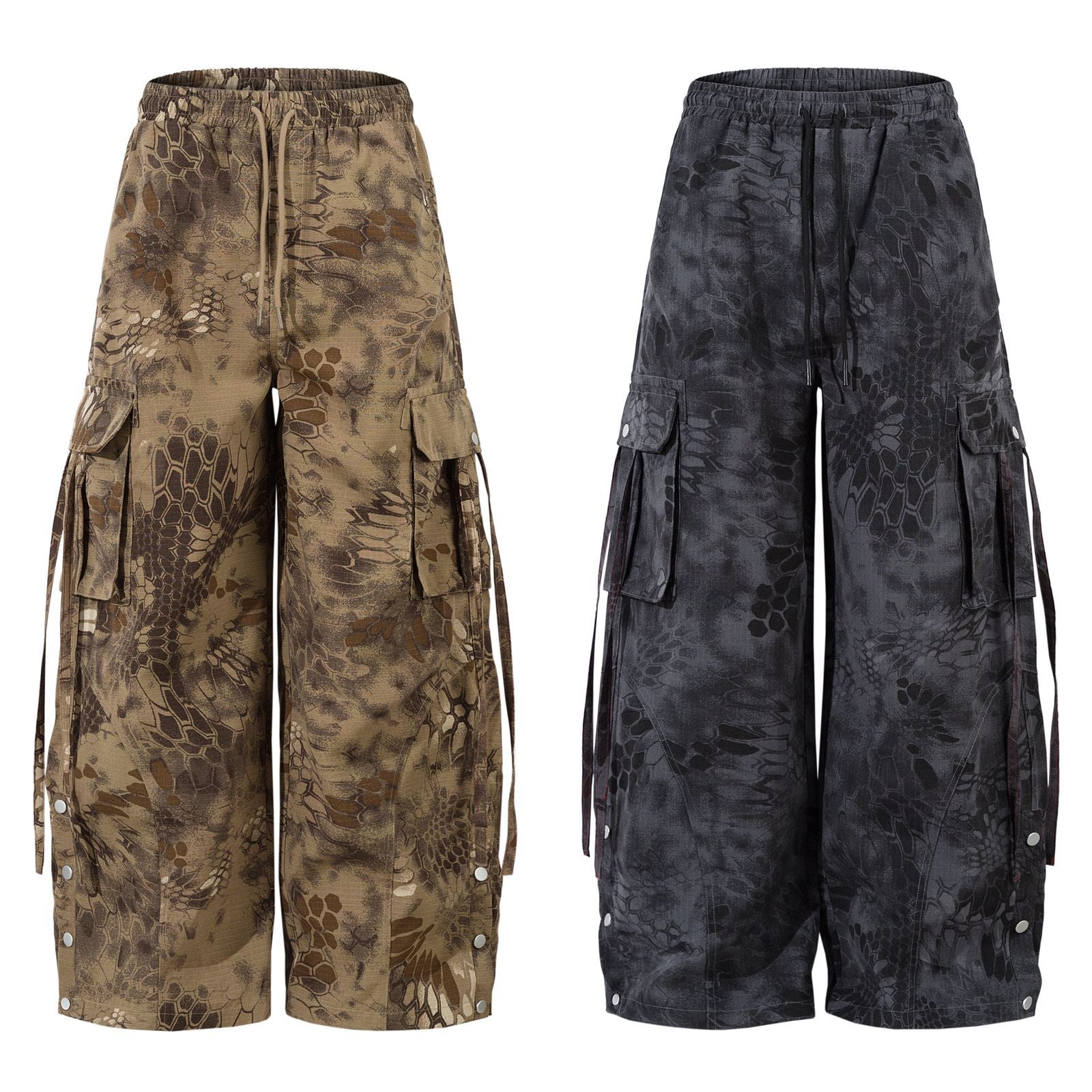 Retro Camo Snake-Print Multi-Pocket Cargo Pants