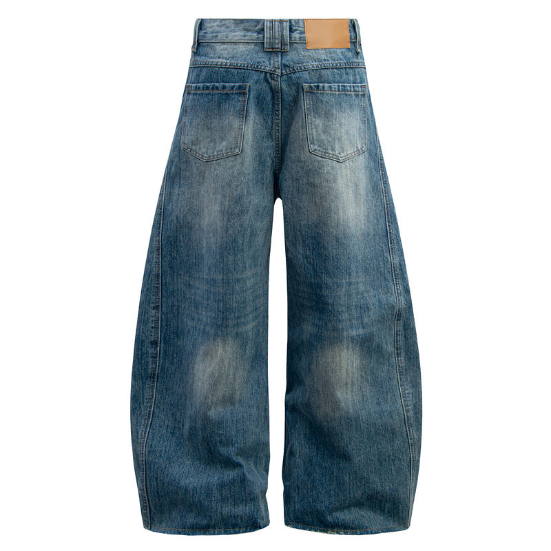 Vintage Washed Knife-Cut Straight Jeans with Structured Silhouette