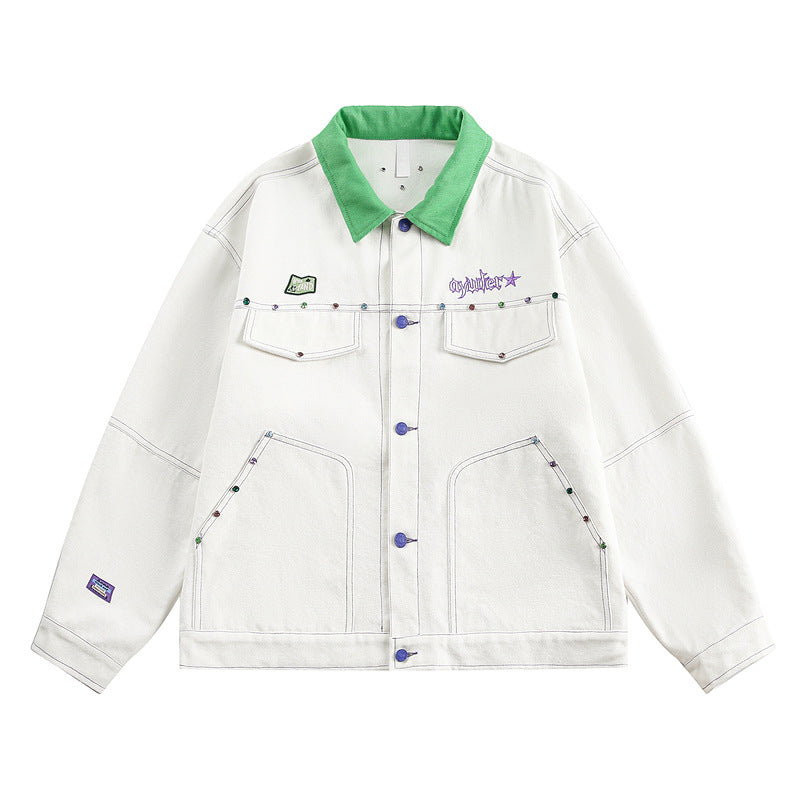 Glacier White Contrast Stitch Lapel Jacket