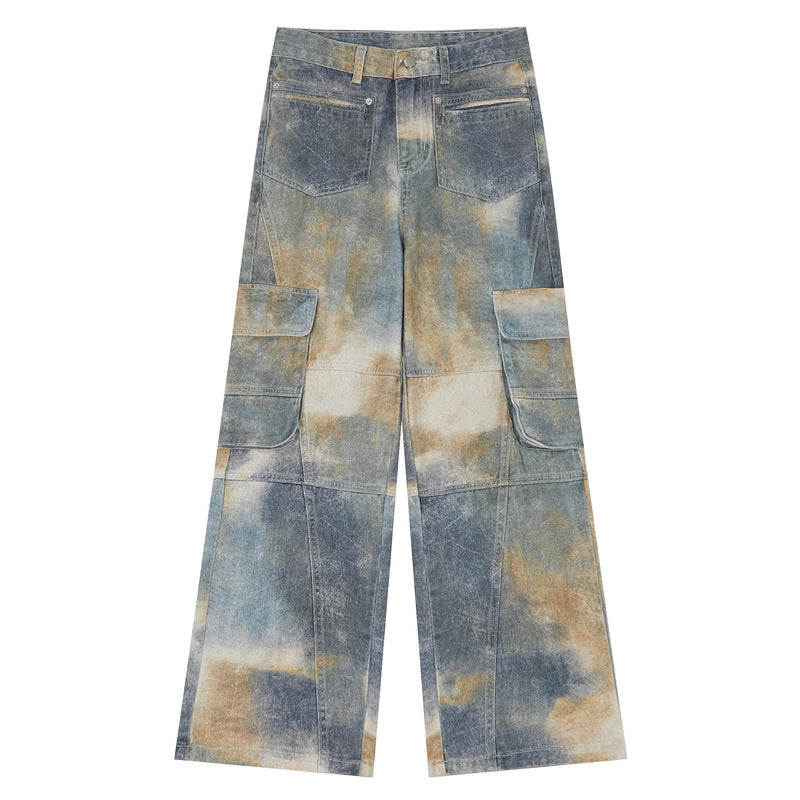 Washed Cargo Denim Pants in Wasteland Style with Relaxed Fit