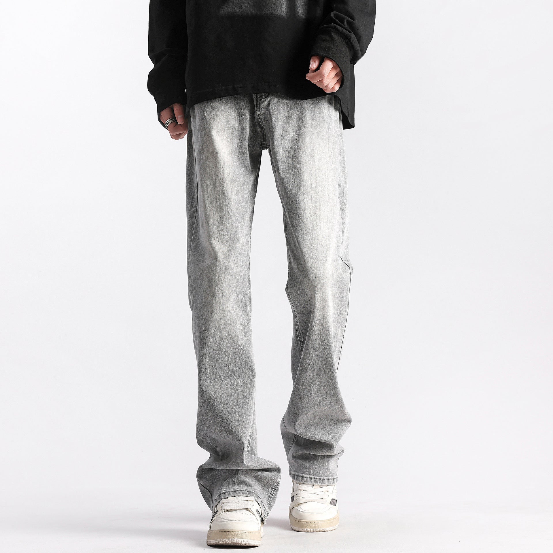 Cleanfit Washed Slim-Fit Straight Jeans – Retro Stretch Denim Pants