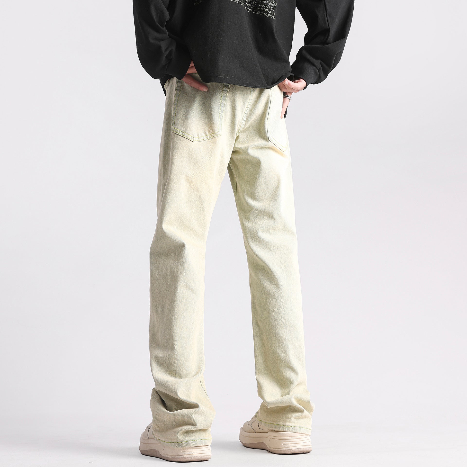 Cleanfit Washed Slim-Fit Straight Jeans – Retro Stretch Denim Pants