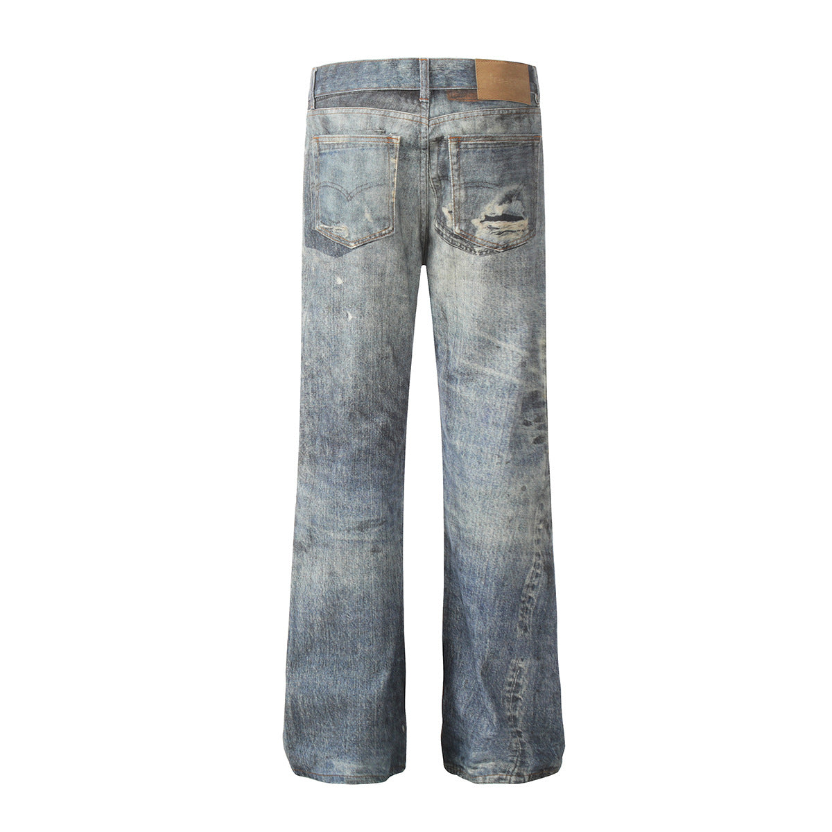 American Wasteland Style Distressed Straight-Leg Denim Pants