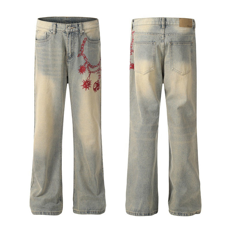 Cleanfit Red Embroidered Flare Washed Denim Jeans – Black 8 Design