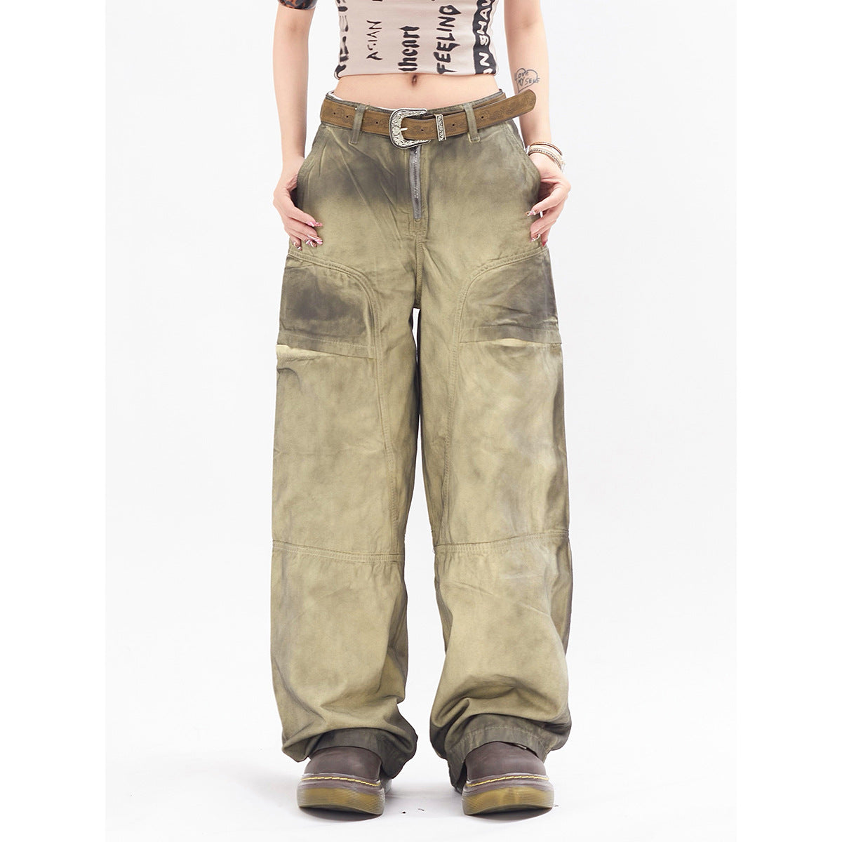 Vintage Tie-Dye Loose Jeans with 3D Wrinkle Detail