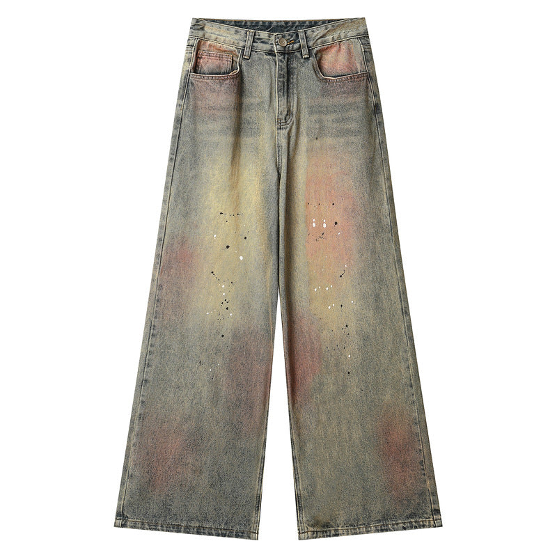 Vintage Rust Stain Straight Leg Washed Jeans