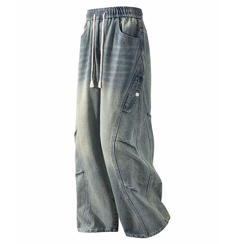 Washed Patchwork Wide-Leg Streetwear Jeans