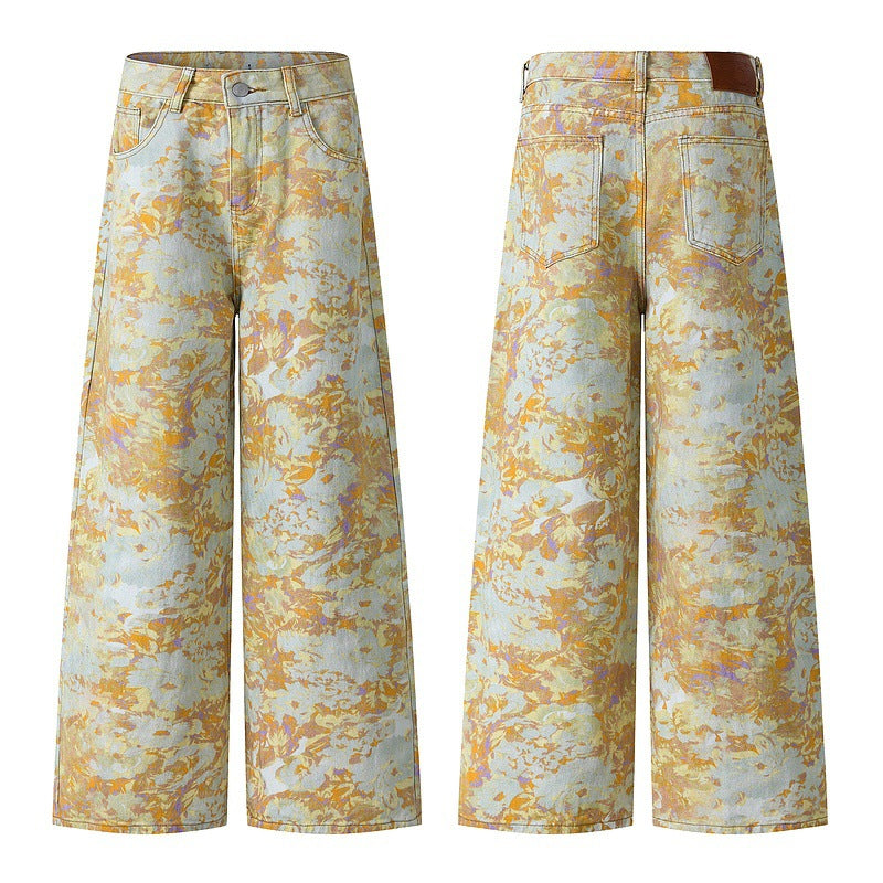 Vintage Printed High-Waist Wide-Leg Jeans