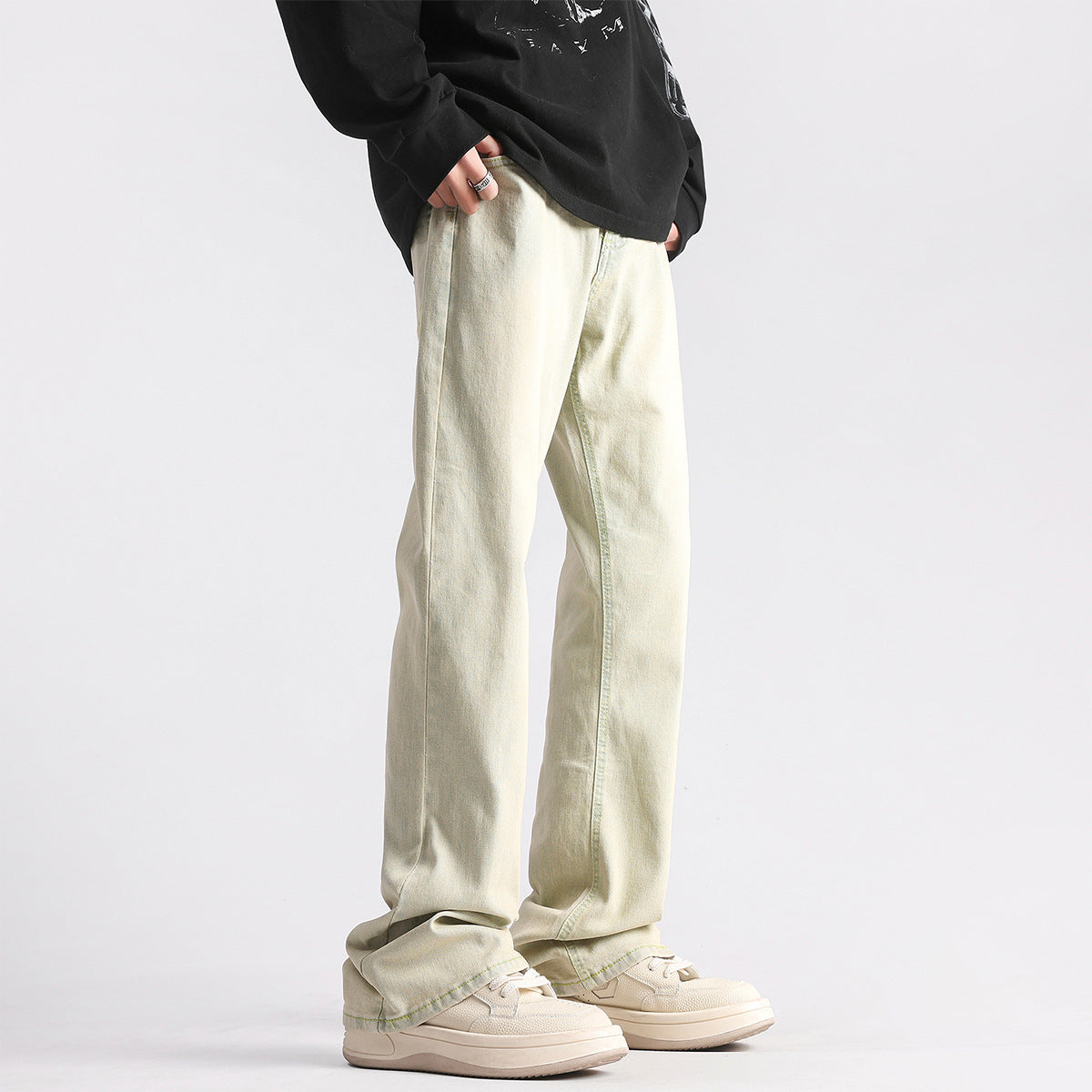 Cleanfit Washed Slim-Fit Straight Jeans – Retro Stretch Denim Pants