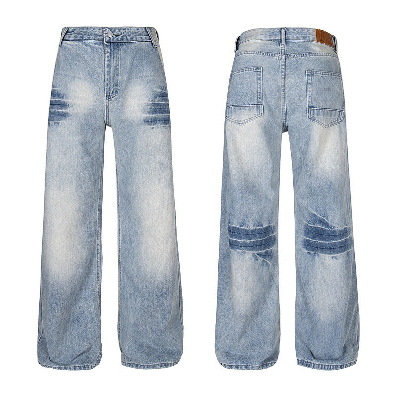 Vintage Washed Light Blue Jeans with Lightning Texture