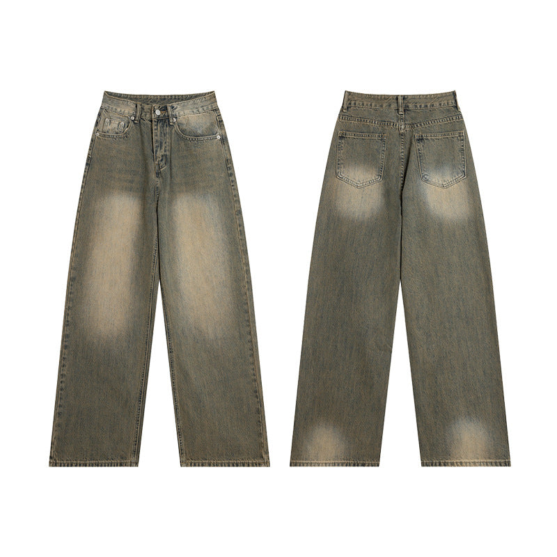 Vintage Yellow-Washed High Waist Wide Leg Jeans