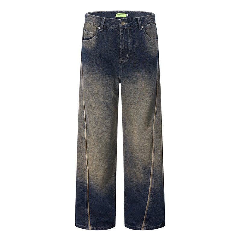 Vintage Gradient Washed Loose Wide-Leg Denim Pants