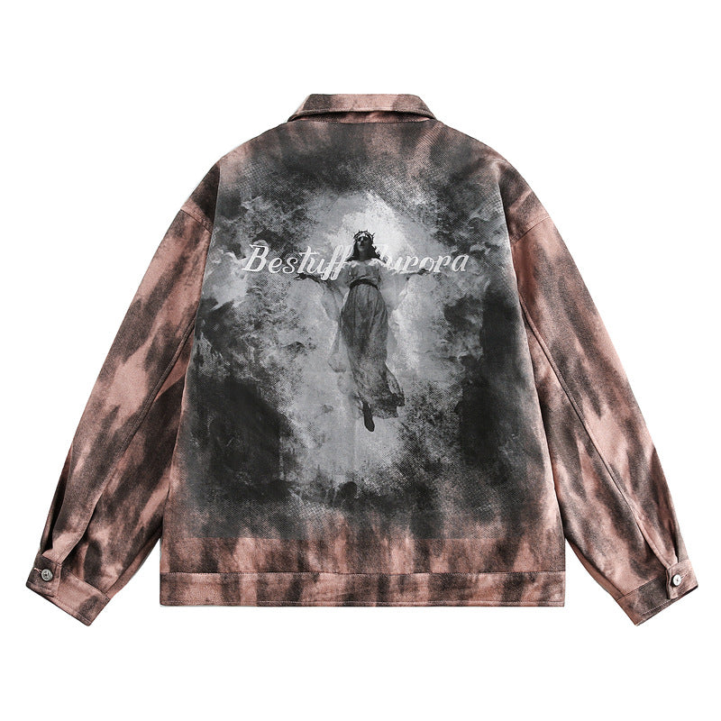 Vintage Loose Fit Tie-Dye Denim Jacket