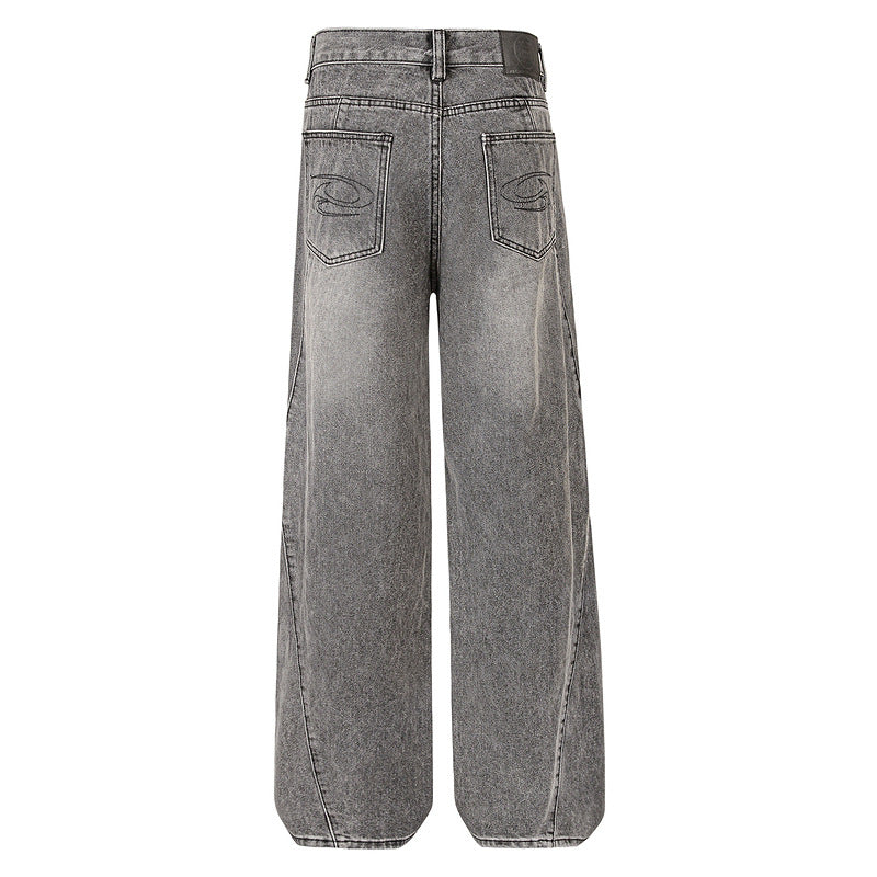 Vintage Washed Distressed Hip-Hop Loose Straight-Leg Jeans