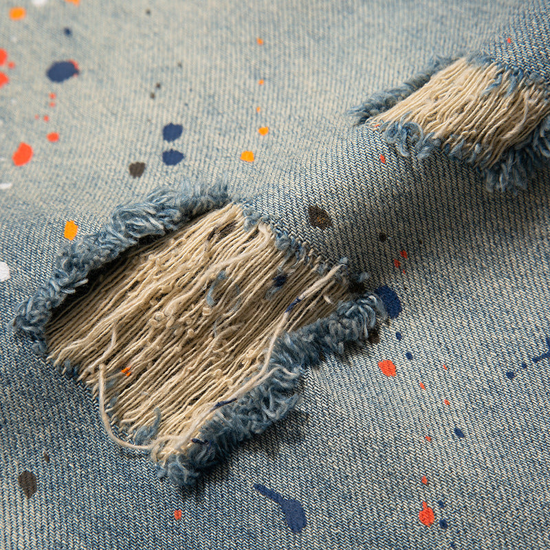 Washed Paint-Splattered Ripped Loose Street Hip-Hop Jeans