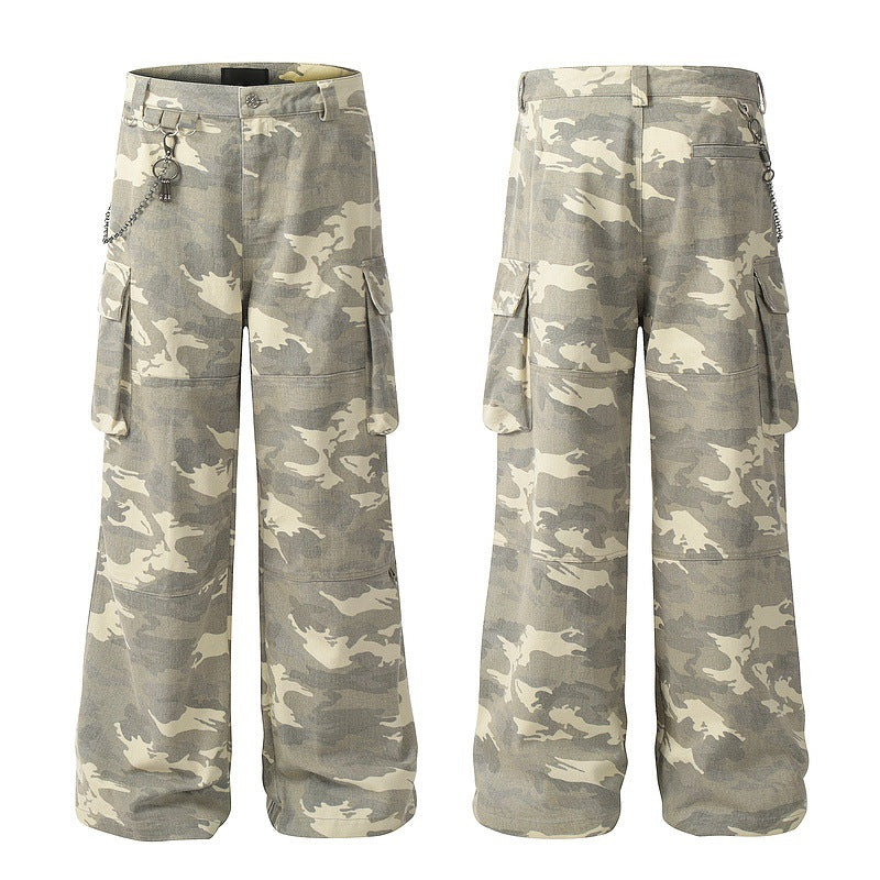 Washed Cleanfit Camo Utility Wide-Leg Pants