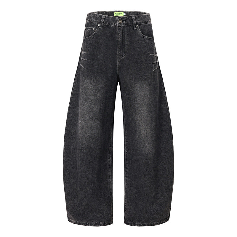 Vintage Curved-Cut Wide-Leg Denim Jeans
