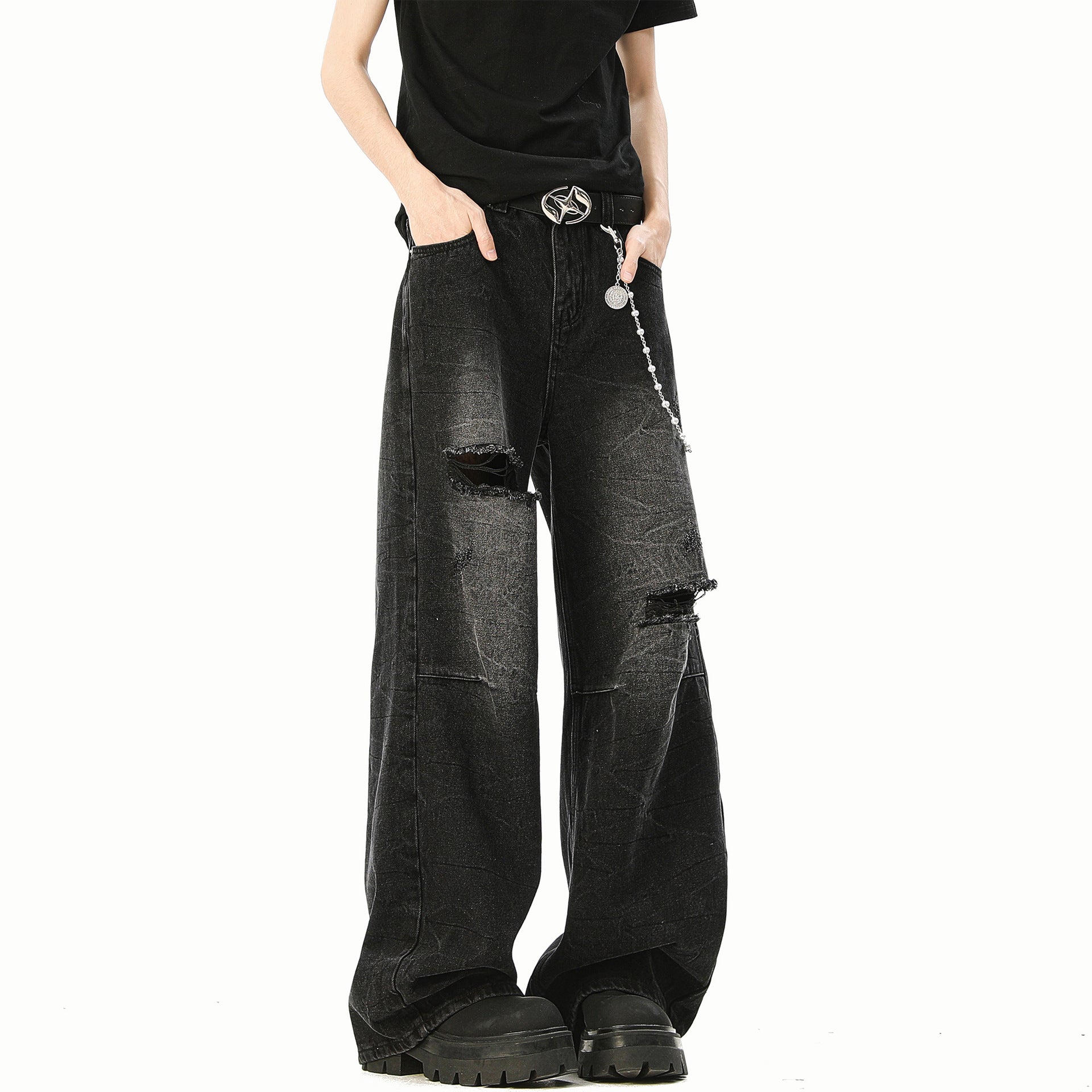 Cracked Wash Blade-Cut Cleanfit Jeans