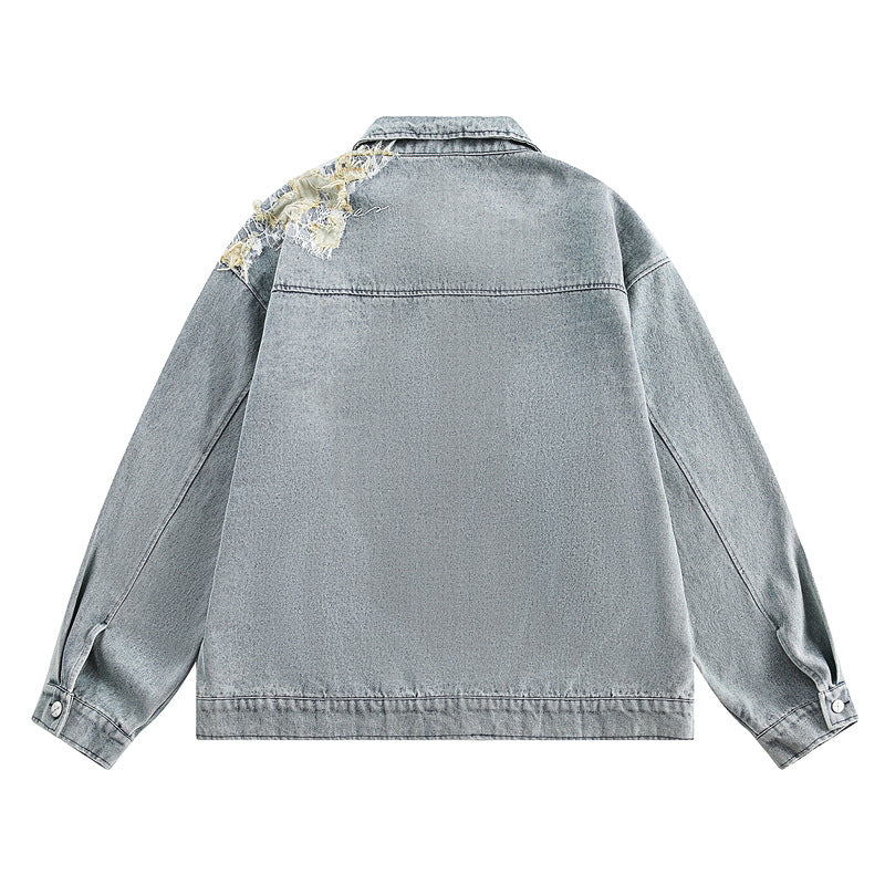 Ripped Patchwork Washed Denim Loose Jacket