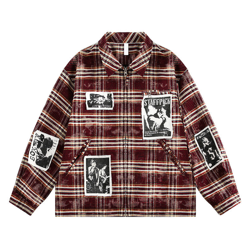 Vintage Illustration Plaid Jacket