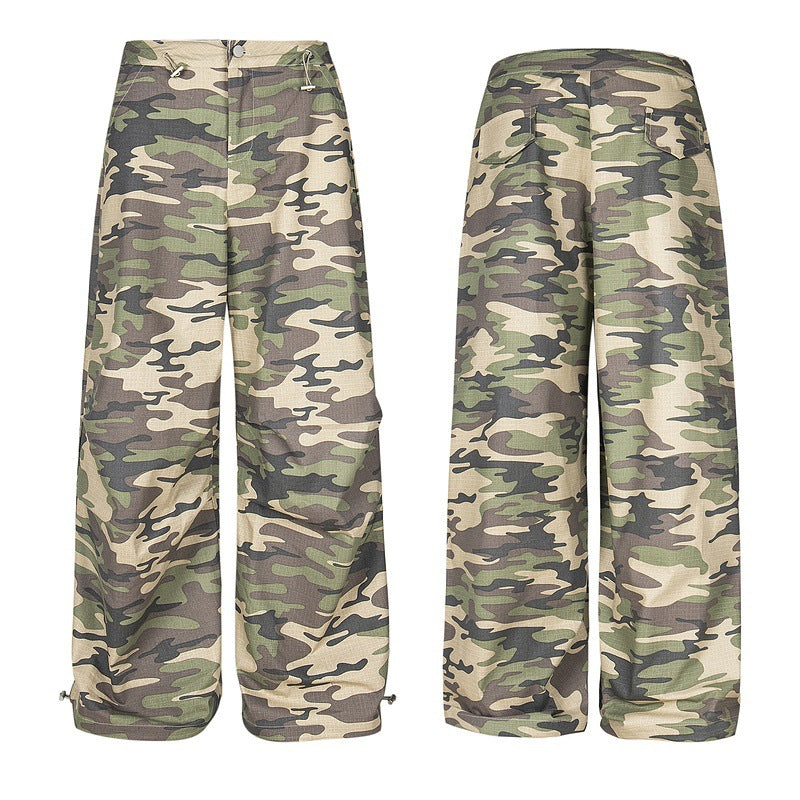 Camouflage Paratrooper Wide-Leg Cargo Pants