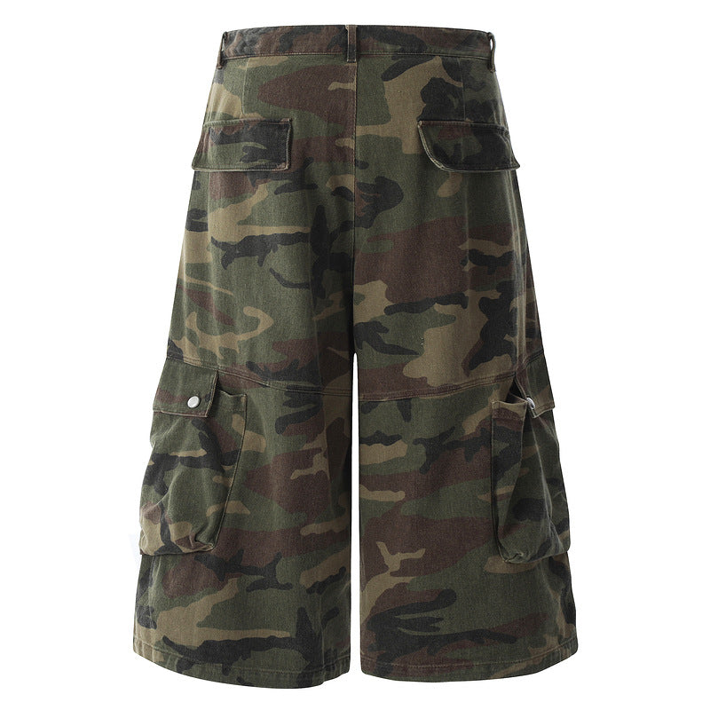 Wide-Leg Camouflage Utility Cargo Shorts