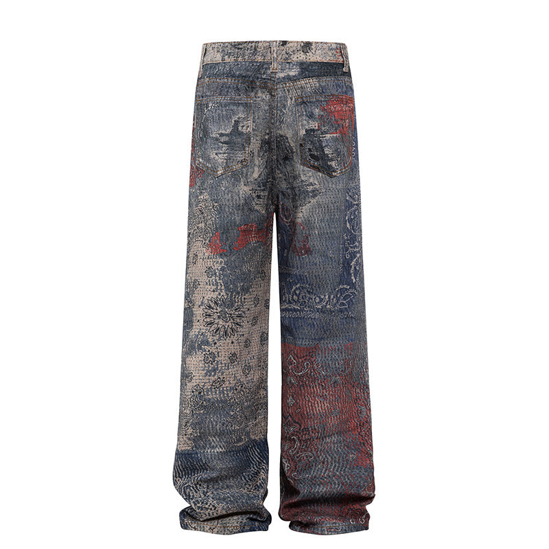 3D Digital Loose Straight Leg Denim Jeans