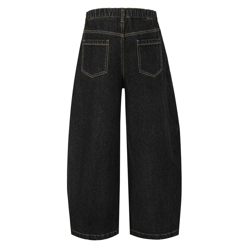 Detachable Bandana Wide-Leg Denim Pants with Curved Cut