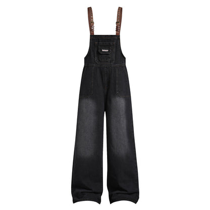 Vintage Loose Denim Overalls with Wide-Leg Silhouette