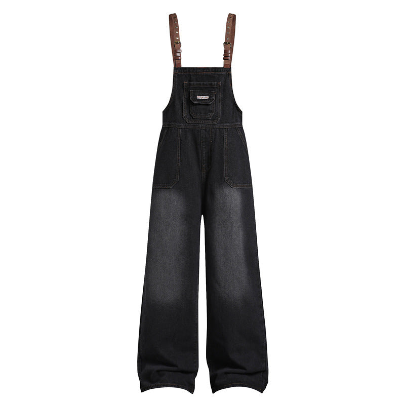 Vintage Loose Denim Overalls with Wide-Leg Silhouette